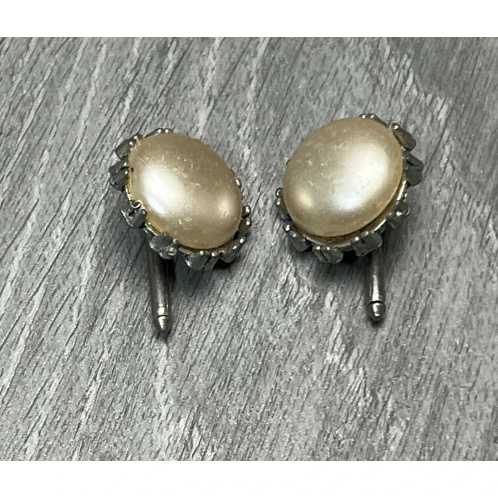 Vintage Style Faux Pearl Cufflinks Men's Silver Tone Round Dress Shirt